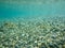 Crystal clear water and a beautiful mosaic of white shiny pebbles scattered off the seabed of the Ithaca island coast, Molos Gulf