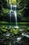 crystal clear waterfall cascading over mossy rocks