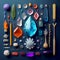 crystal collection layout,  Top view still life alternative medicine or protections crystal. AI generated