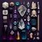crystal collection layout,  Top view still life alternative medicine or protections crystal. AI generated