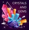 Crystal gem stones, rocks of quartz and diamonds