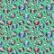 Crystal gemstone seamless pattern. Diamond adamant ruby sapphire stones gems gold. Shiny fashion turquoise background. Raster