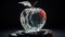 Crystal Glass Apple presented on plain black background.