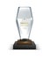 Crystal glass trophy. Realistic award. 3D transparent prize with golden lettering on stand. Shiny cup to winner in sport