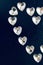 Crystal hearts on a blue background