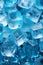 Crystal ice background for summer, pile of frozen cubes in blue light