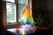 crystal prism dispersing light into a rainbow spectrum