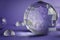 Crystal prism refracting light, magic crystals and pyramid, sphere and cube on purple background. Spiritual healing