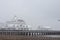 Crystal Serenity ship docked in a snowstorm