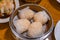 Crystal shrimp dumpling- xia jiao in bamboo dimsum steamer box