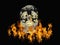 Crystal skull surrounded by fire