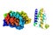 Crystal structure and molecular model of leptin, human obesity protein. Rendering based on protein data bank entry 1ax8