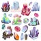 Crystal vector crystalline stone or precious gemstone for jewellery illustration set of jewel gem or mineral stony