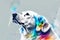 Crystal white background, abstract art, rainbow dog smoke portrait in HD background