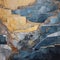 Crystalline Blocks: A Geologically Inspired Painting With Subtle Blue And Gold Accents