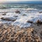 Crystalline coast of Dead Sea on winter evening