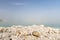 crystalline coastline of Dead Sea, Jordan. salty shore of dead sea