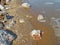 Crystals of salts on stones, the coast of the Dead Sea. Israel