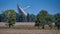 CSIRO Parkes radio telescope pointing to the sky from across the paddocks in NSW Australia