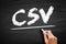 CSV - Comma Separated Values is a delimited text file that uses a comma to separate values, acronym concept on blackboard