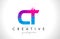 CT C T Letter Logo with Shattered Broken Blue Pink Texture Design Vector.