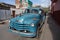 Cuba 10/12/2019 colourful blue old car used as taxi or transportation