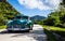 Cuba caribbean classic car drived on the street in the sierra Maestra