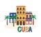 Cuba colored sign and lettering. Cuban architecture, colorful building. Havana latino traditional colonial house