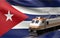 Cuba flag with speed train 3d rendering