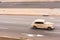 CUBA, HAVANA - MAY 5, 2017: American beige retro car on city street. Copy space for text.