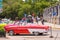 CUBA, HAVANA - MAY 5, 2017: American multicolored retro cars in the parking lot. Copy space for text.