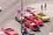 CUBA, HAVANA - MAY 5, 2017: American multicolored retro cars in the parking lot. Copy space for text. Top view.