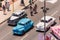 CUBA, HAVANA - MAY 5, 2017: American multicolored retro cars in the parking lot. ï¿½opy space for text. Top view.