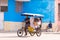 CUBA, HAVANA - MAY 5, 2017: Passenger bicycle taxi. Copy space for text.