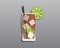 Cuba Libre cocktail with. Fresh grunge design with
