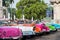 Cuba many american colourful vintage cars parked in the city from Havana