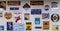 CUBA, MISSOURI - APRIL 5, 2018 - Collection of vintage metal signs and logos of former and actual companies displayed on a wall