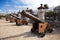 Cuba. Old Havana. Cannon in Castillo de la Real Fuerza.City landscape in a sunny day