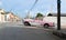 Cuba pink american classic car drives on the street in Varadero