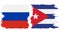 Cuba and Russia grunge flags connection vector