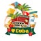 Cuba travel colorful card concept. I love Cuba. Vintage style. Vector illustration with Cuban culture