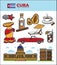 Cuba travel landmarks symbols and tourist sightseeing vector icons