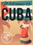 Cuba travel poster mockup with beautiful cuban woman, flat vector illustration.