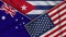 Cuba United States of America Australia Flags Together Fabric Texture Illustration