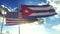 Cuba and United States flag on flagpole. Cuba and USA waving flag in wind. Cuba and United States diplomatic concept