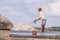 Cuban Fisherman with rod on Malecon in front of Castillo