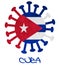 The Cuban national flag with corona virus or bacteria