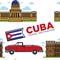 Cuban symbols car and architecture cabriolet and building seamless pattern