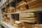 Cubbies of cut lumber