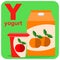 Cube alphabet with the letter Y yogurt. Vector illustration on the theme of games and education